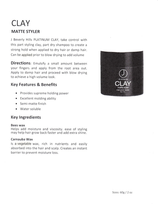 J Beverly Hills Platinum Clay Matte Styler 2.0oz